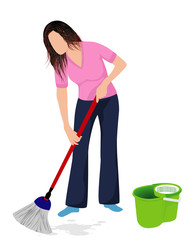 the lady clean floor vector design