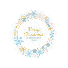 Circle snowflake frame, festive decoration on white background, Christmas design. Vector illustration, merry xmas snow flake framework