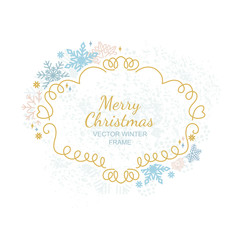 Snowflake frame, decoration on white background, Christmas design for invitation, greeting card or postcard. Vector illustration, merry xmas snow flake framework