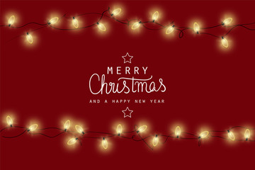 Lichterketten - Merry Christmas - auf rotem Hintergrund