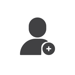 Add user icon vector, filled flat sign, solid pictogram isolated on white. Account add symbol, logo illustration.