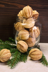 A bank with a Christmas cookie. Scandinavian style.