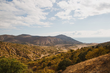 Autumn landscape view of mountains. Crimea Horizontal