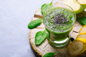Green Smoothie, Healthy  Drink with Spinach, Apples, Banana and Chia Seeds
