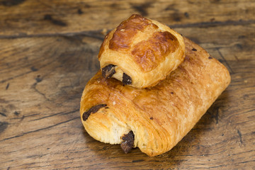 Pains au chocolat on a breakfast table