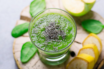 Green Smoothie, Healthy  Drink with Spinach, Apples, Banana and Chia Seeds