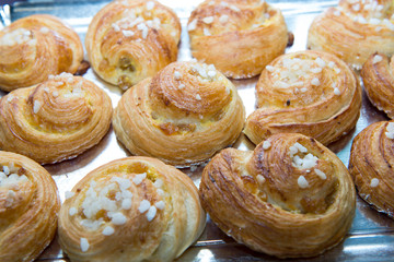 French viennoiserie and pastries in the pastry shop