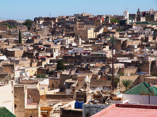 The panoramic view on the rooftops, Medina of Fes, Africa, Morocco 