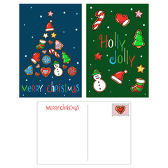 Hand drawn vector christmas postcard templates, including back side