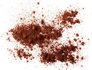 pile cocoa powder isolated on white background, top view