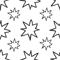 Monochrome geometric seamless pattern with hand draw Christmas stars