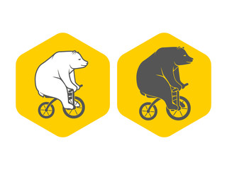 Bear on bicycle minimalistic vector illustration