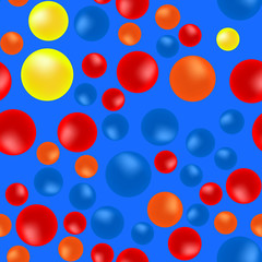 Bright multicolored balls on a blue background. Beautiful abstract seamless backdrop. Vector illustration.