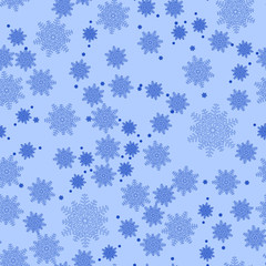 Seamless snowflakes pattern on a blue backdrop. Beautiful christmas background. Vector illustration.