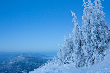 blaue stunde am berg im winter