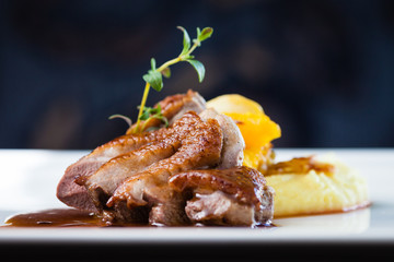 Roasted duck with mashed potatoes