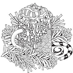 Cup with hot coffee. Adult Coloring book page. Christmas decoration. Hand-drawn vector illustration. Black and white Pattern. Zentangle.