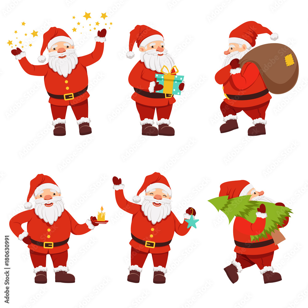 Poster Christmas characters collection of cute santa in different action poses