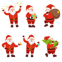 Christmas characters collection of cute santa in different action poses