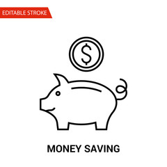 Money Saving Icon. Thin Line Vector Illustration - Adjust stroke weight - Expand to any Size - Easy Change Colour - Editable Stroke - Pixel Perfect