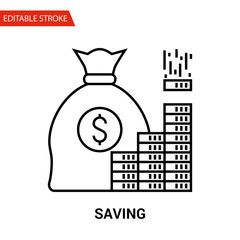 Saving Icon. Thin Line Vector Illustration - Adjust stroke weight - Expand to any Size - Easy Change Colour - Editable Stroke - Pixel Perfect