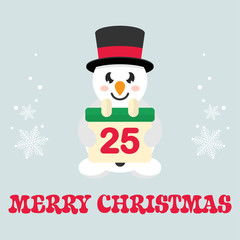 cartoon snowman with calendar with text