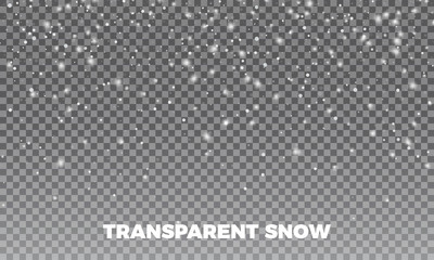 Snow. Vector transparent realistic snow background. Christmas and New Year decoration. Snowflakes background