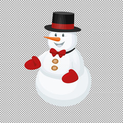 vector smiling snowman illustration  in black hat, this cute element for text, icon, card . isolated on transparent background. xmas