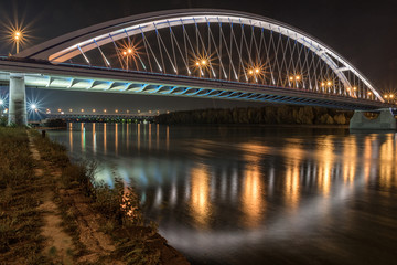 Fototapeta na wymiar Apollo Bridge in the night, Bratislava Slovakia