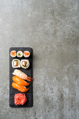 Overhead shot of Japanese sushi