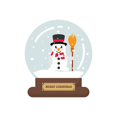 cartoon cute christmas snowglobe with snowman with broom