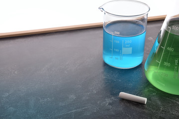 Chemistry teaching with blackboard with chemical instruments