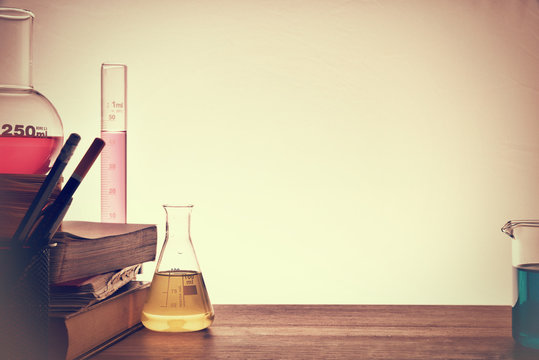 Classroom Desk Of Chemistry Teaching Background