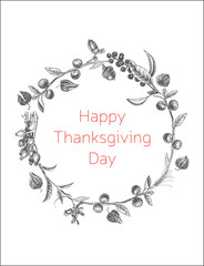 Thanksgiving day postcard. Sketch with autumn berries.