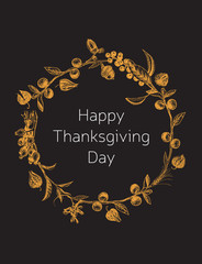 Thanksgiving day postcard. Sketch with autumn berries.