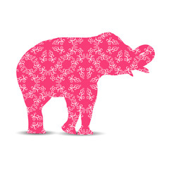 Silhouette of elephant with retro pastel shades ornament.