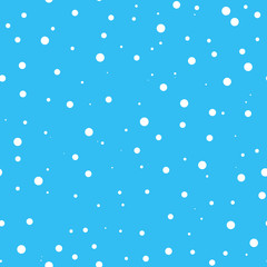 Winter falling simple snowflakes on a light blue background. Seamless abstract pattern. The design elements or gifts for decoration of Christmas celebration. Vector