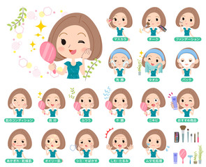 Bob hair green dress women_beauty