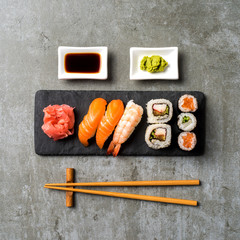 Overhead shot of Japanese sushi