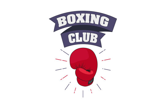 Boxing club. Emblem. Boxing glove and ribbon with inscription.