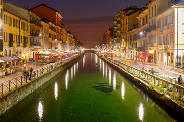 Fototapeta premium Milan. Canal Naviglio Grande at sunset.