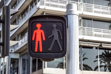 Red traffic light, for pedestrians on the street