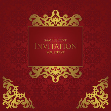 Invitation with a gold frame. Vintage design