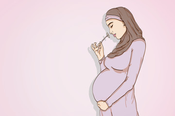 arabic muslim pregnant woman in hijab prepared for maternity.