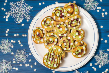 Original festive cake in form of Christmas tree