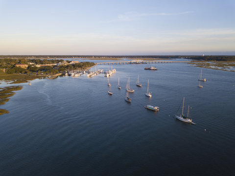 Aerial view of Beaufort South Carolina and harbor.