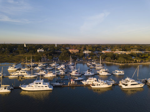 Aerial view of Beaufort, South Carolina and harbor.