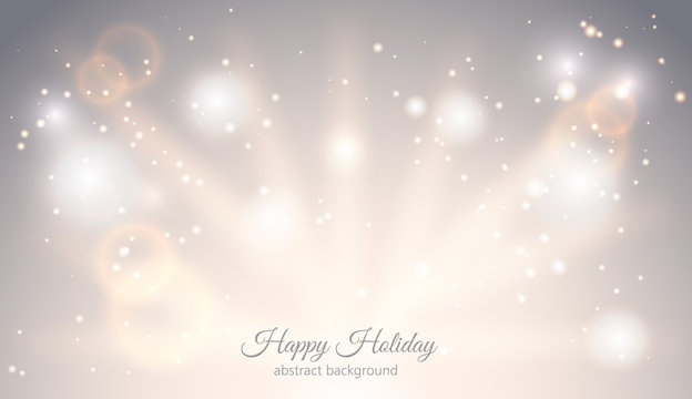 Abstract sparkling light magic horizontal background. Glow bright festive fantasy banner with rays sparks ligh effect. Elegant Starry Christmas card with place for text. Vector Illustration