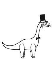 sir herr gentlemen mustache schnurrbart zylinder hut monokel brille reich langhals süß niedlich klein groß kind comic cartoon dinosaurier saurier dino hals