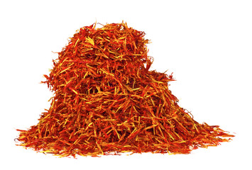 Naklejka premium Dried saffron spice isolated on a white background, exotic spice